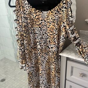 MSK Animal Print Long Sleeve Dress
